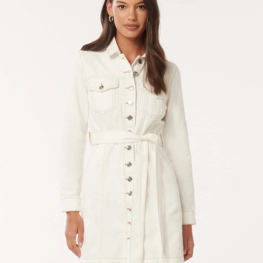 NWT Ever New White Belted Denim Dress